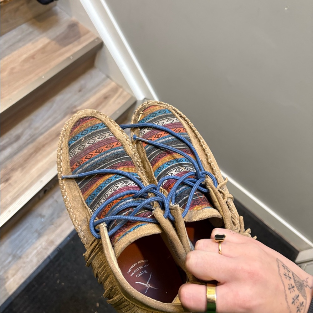 Twisted X Tan and Blue Patterned Loafers